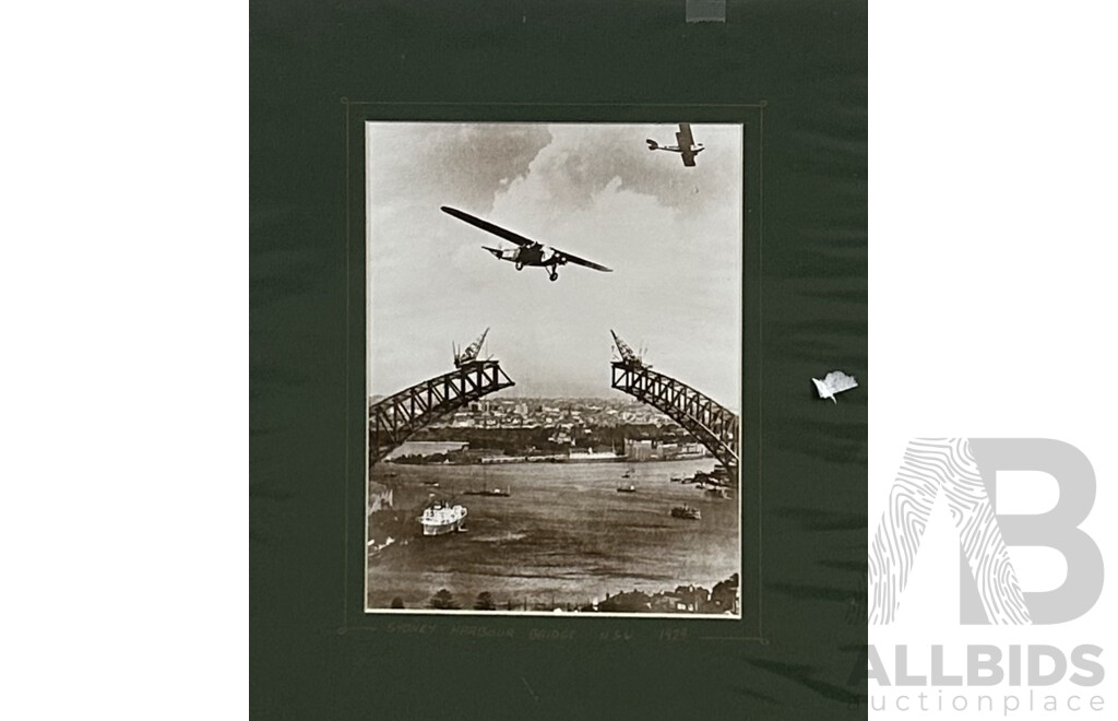 Pair of Interesting Vintage Photographs, Palm Tree on Stormy Evening & Sydney Harbour Bridge Under Construction (1929), 30 x 23 cm (larger image) (2)