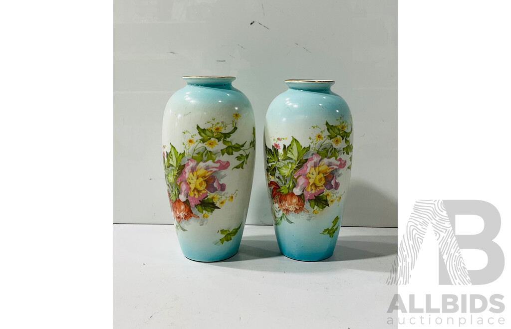 Pair Bursey Crown Pottery Porcelain Vases with Transfer Printed Decoration