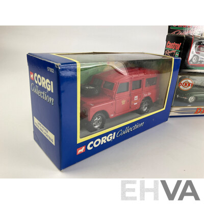 Corgi Royal Mail Land Rover, 1968 Jaguar E Type and Matchbox Castrol Racing EF Falcon