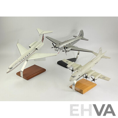 Three Large Display Model Aircraft Including Air America B-146, RAAF Cargo Plane and Twin Engine Lear Jet