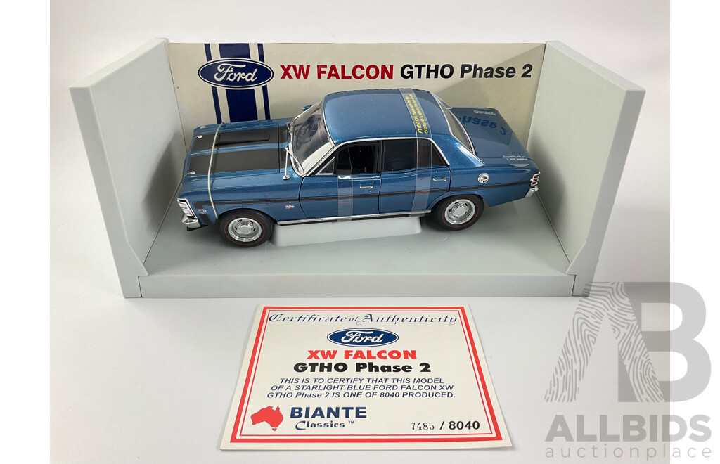 Vintage Diecast Biante Classics Ford XW Falcon GTHO Phase 2 with COA - 1:18 Scale