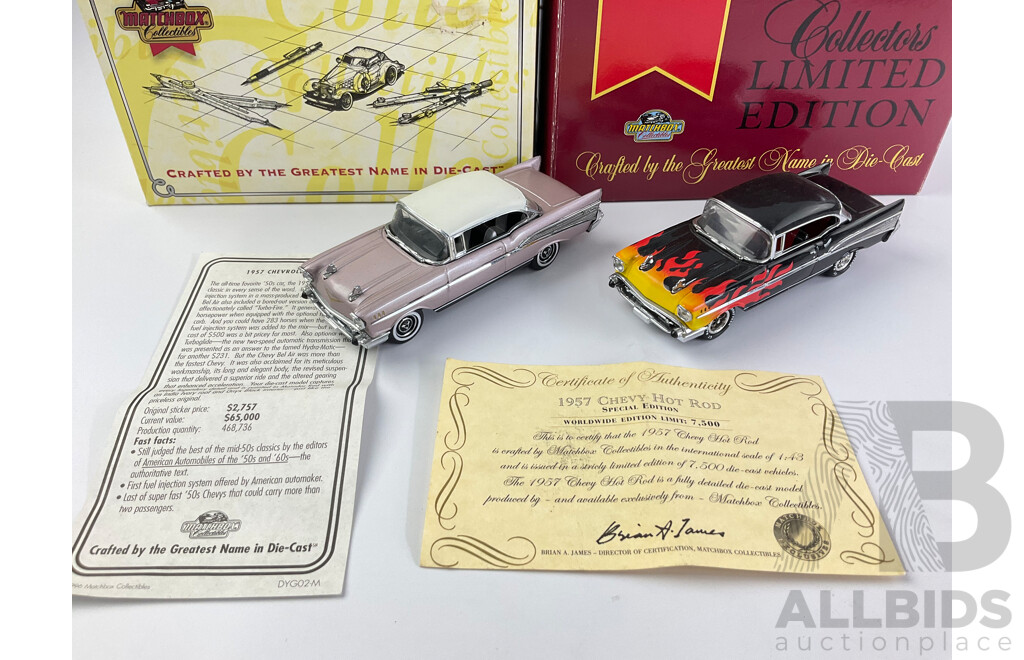 Two Matchbox Collectables 1957 Chevolets, Hot Rod and Bel Air