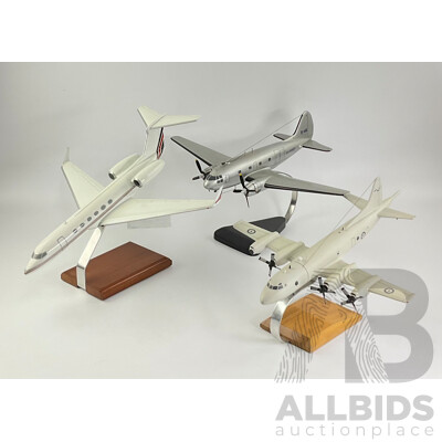 Three Large Display Model Aircraft Including Air America B-146, RAAF Cargo Plane and Twin Engine Lear Jet