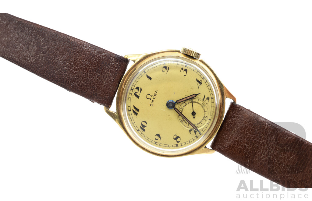 1939 Omega 14ct Vintage Watch, Serial No. 9184647, Total Weight 23.50 Grams