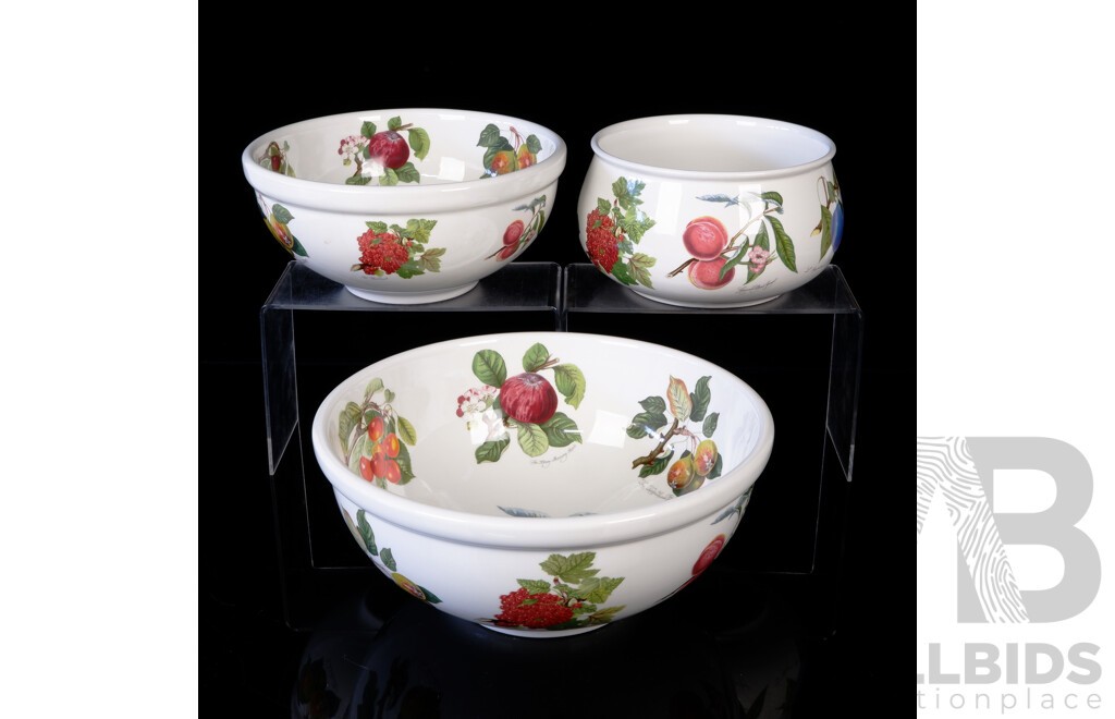 Collection Three Portmeirion Pomona Porcelain Bowls in Graduating Sizes