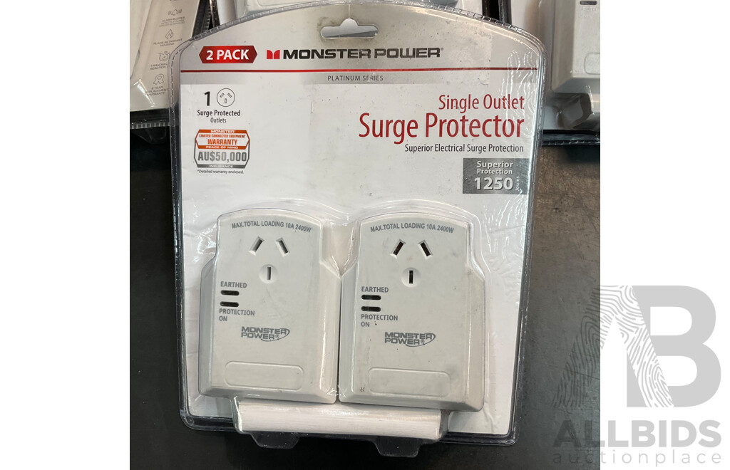 MONSTER POWER One Outlet Surge Cube 2PK X7 & THOR Single Outlet Power Protection and Filtration X10