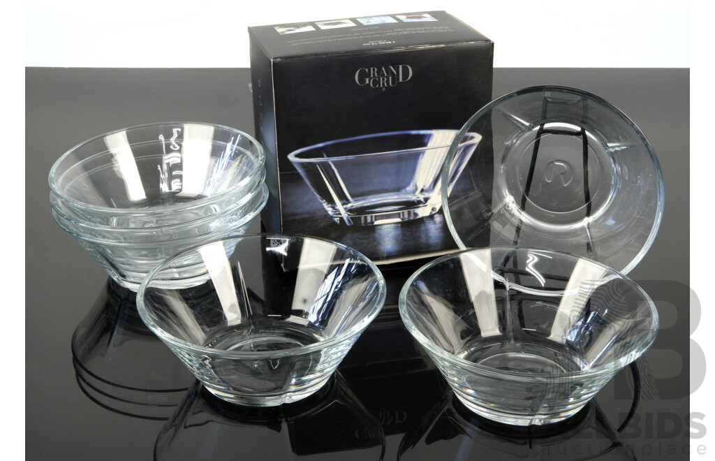 Set Six Danish Rosendahl Gand Cru Crystal Bowls Designed by Erik Bagger, Four in Original Box