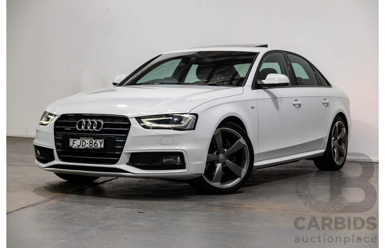 6/2014 Audi A4 2.0 TFSI S-Line Quattro (AWD) B8 (8K) MY14 4d Sedan Glacier White Turbo 2.0L