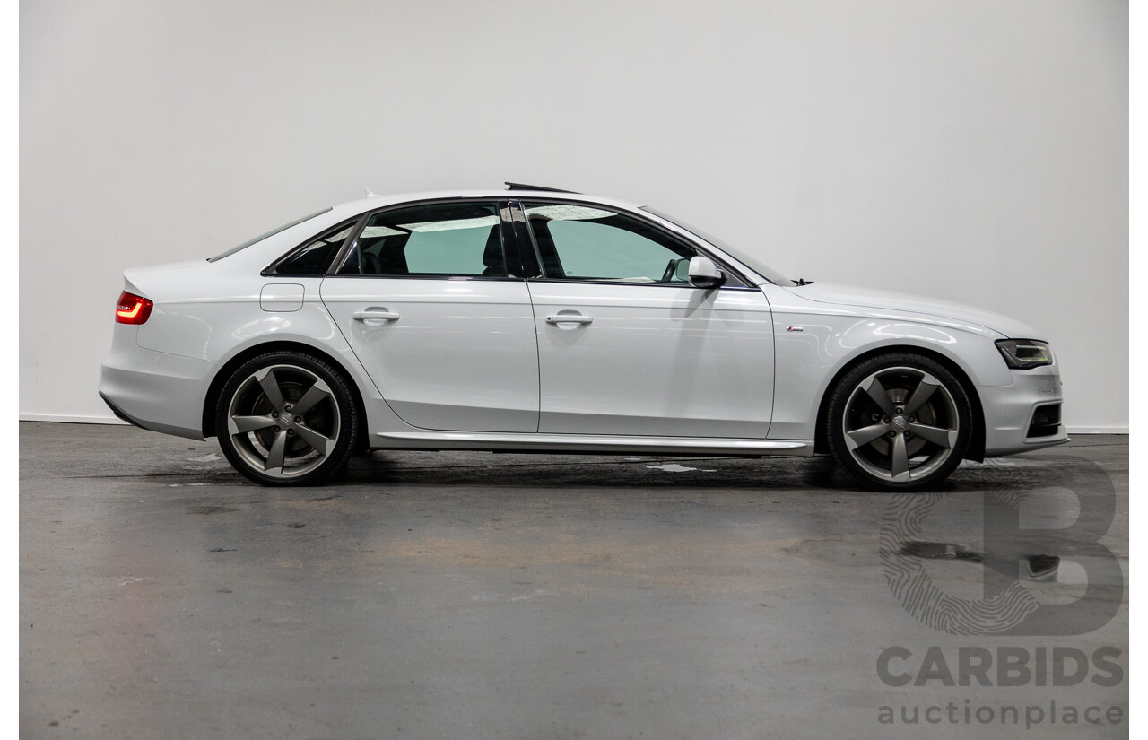 6/2014 Audi A4 2.0 TFSI S-Line Quattro (AWD) B8 (8K) MY14 4d Sedan Glacier White Turbo 2.0L