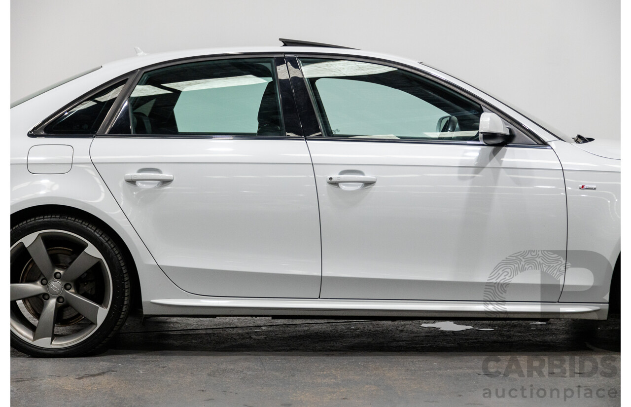 6/2014 Audi A4 2.0 TFSI S-Line Quattro (AWD) B8 (8K) MY14 4d Sedan Glacier White Turbo 2.0L