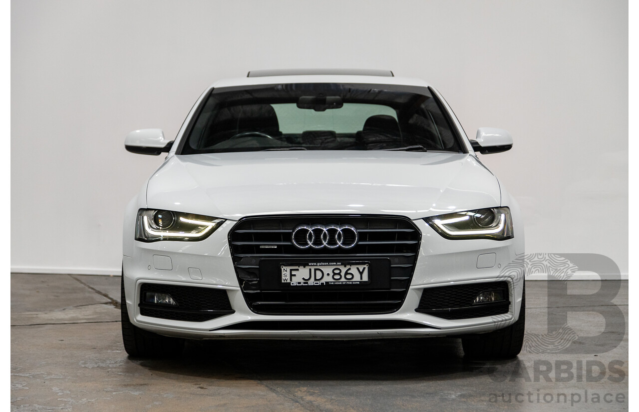 6/2014 Audi A4 2.0 TFSI S-Line Quattro (AWD) B8 (8K) MY14 4d Sedan Glacier White Turbo 2.0L