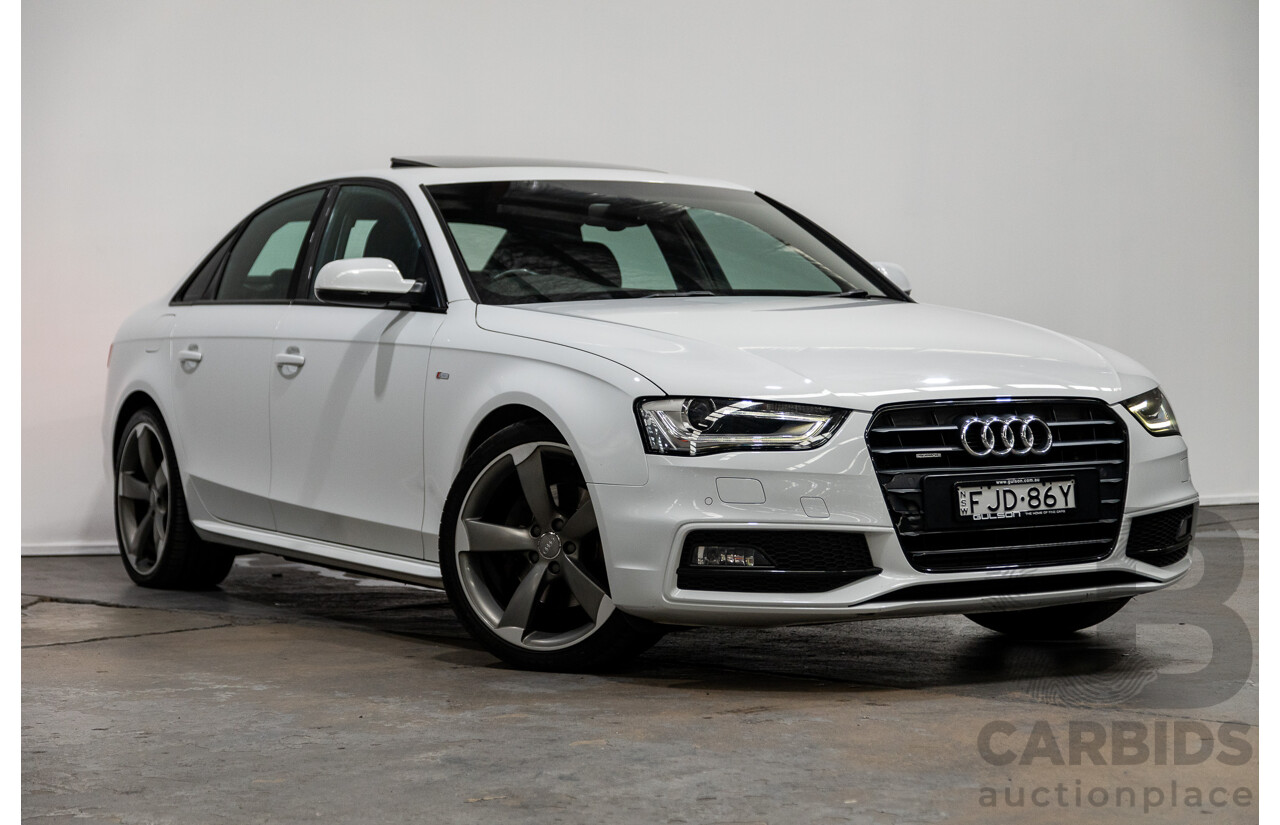 6/2014 Audi A4 2.0 TFSI S-Line Quattro (AWD) B8 (8K) MY14 4d Sedan Glacier White Turbo 2.0L