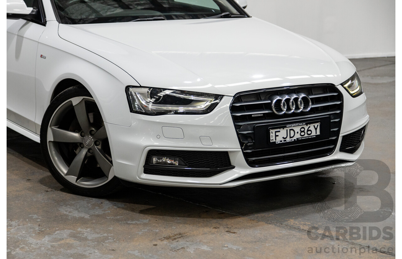 6/2014 Audi A4 2.0 TFSI S-Line Quattro (AWD) B8 (8K) MY14 4d Sedan Glacier White Turbo 2.0L