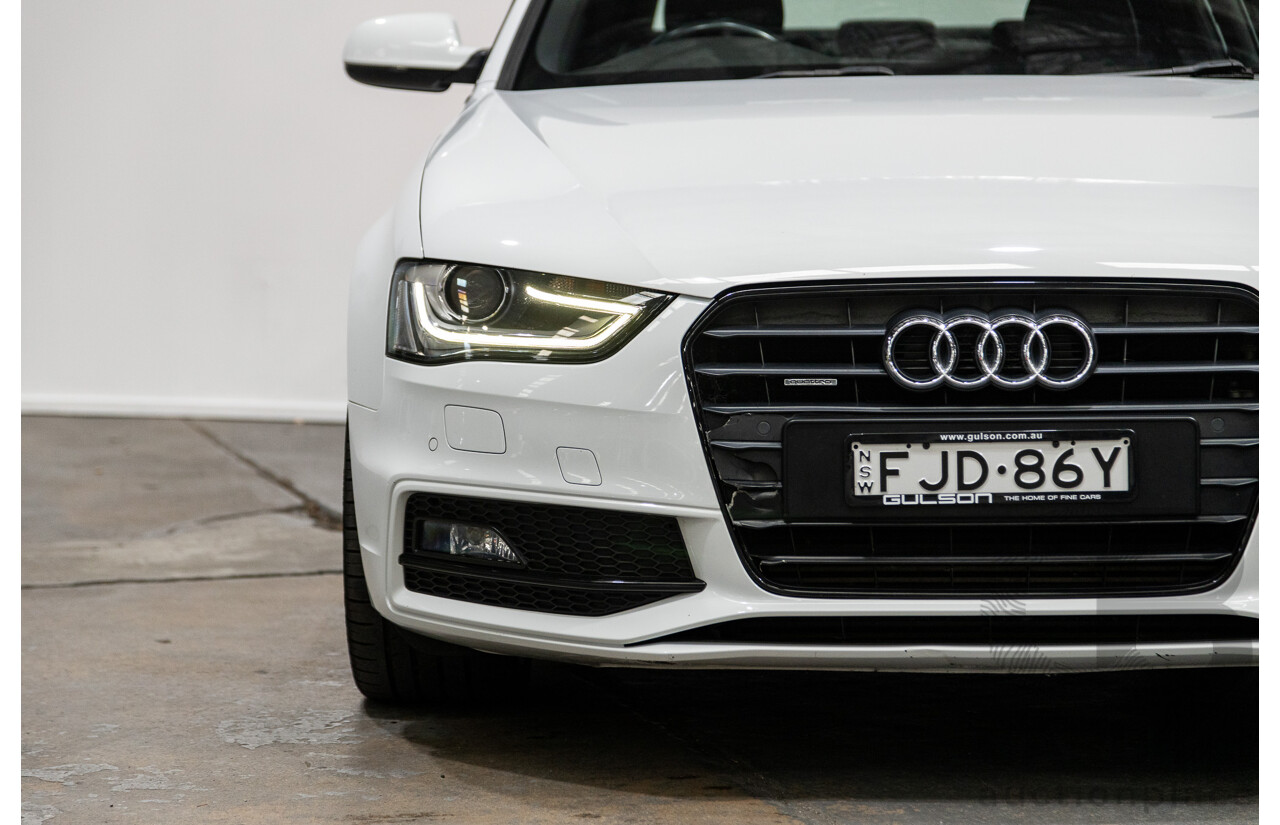 6/2014 Audi A4 2.0 TFSI S-Line Quattro (AWD) B8 (8K) MY14 4d Sedan Glacier White Turbo 2.0L