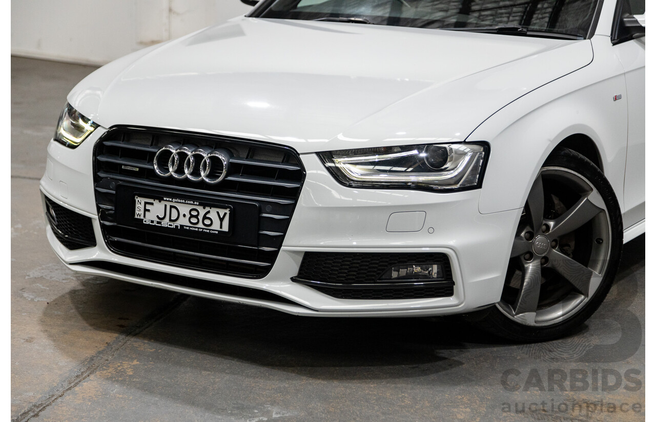 6/2014 Audi A4 2.0 TFSI S-Line Quattro (AWD) B8 (8K) MY14 4d Sedan Glacier White Turbo 2.0L