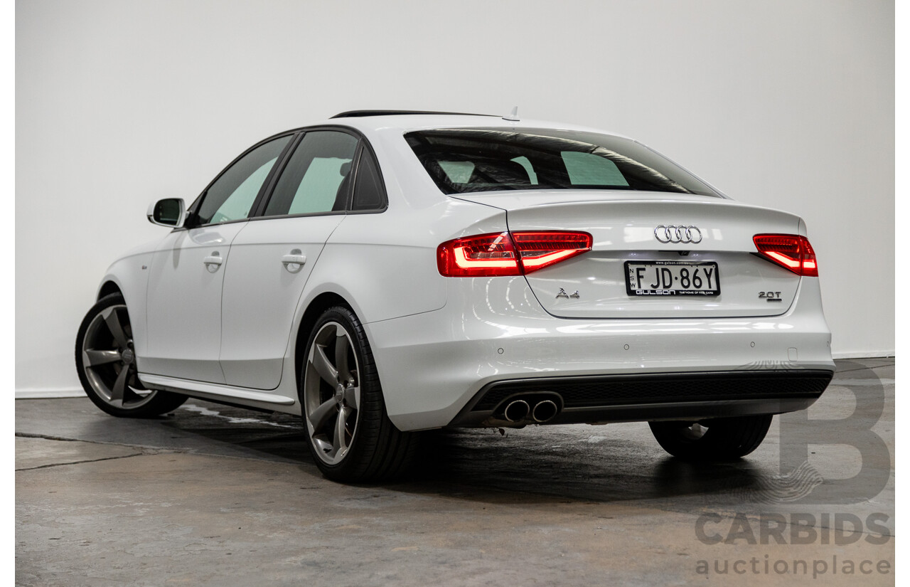 6/2014 Audi A4 2.0 TFSI S-Line Quattro (AWD) B8 (8K) MY14 4d Sedan Glacier White Turbo 2.0L