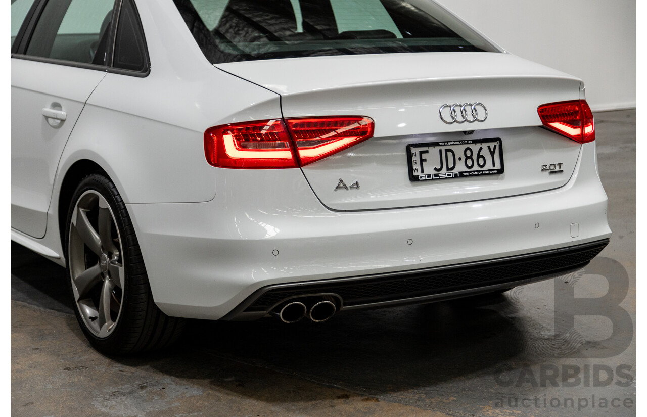 6/2014 Audi A4 2.0 TFSI S-Line Quattro (AWD) B8 (8K) MY14 4d Sedan Glacier White Turbo 2.0L