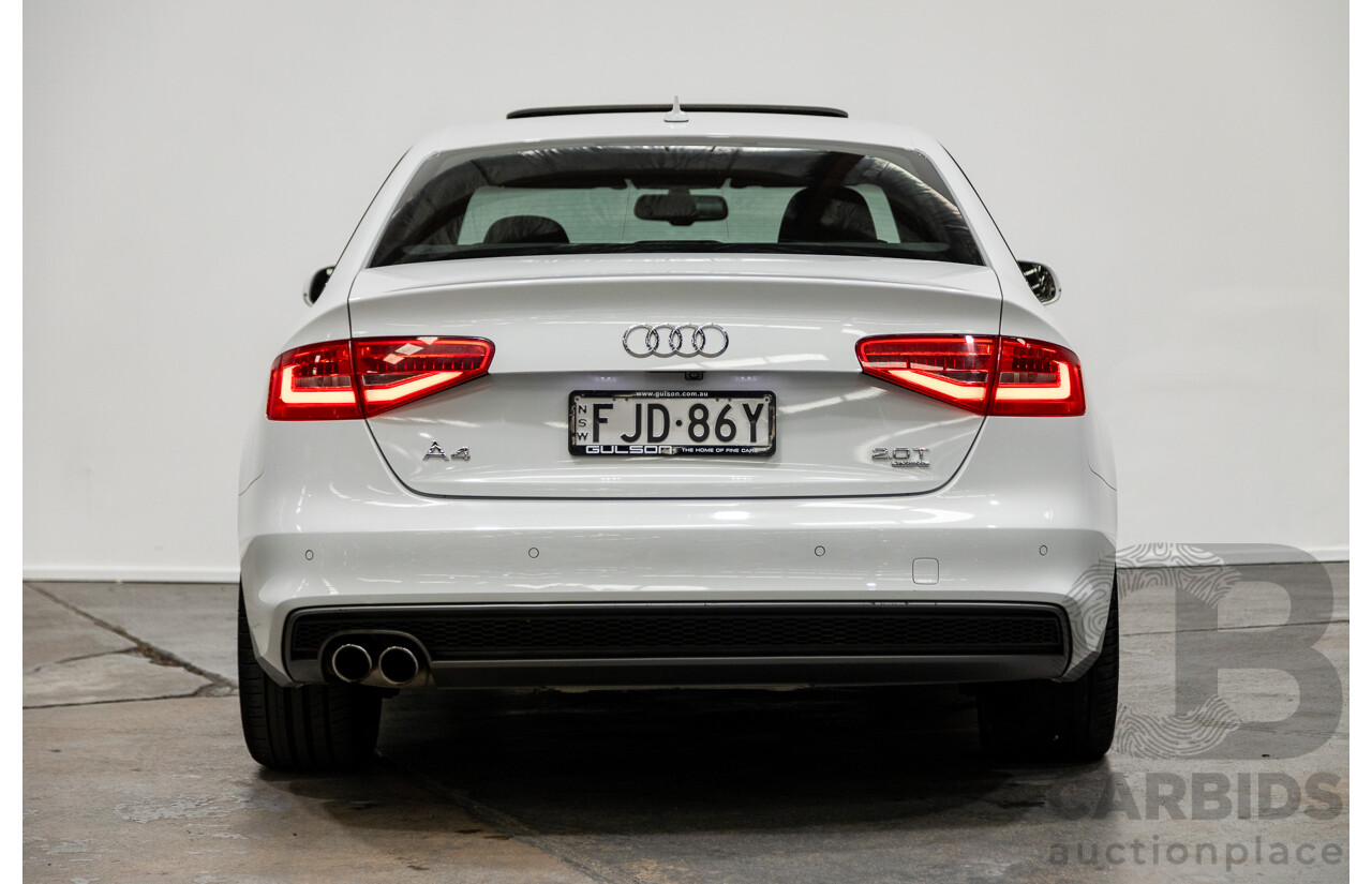 6/2014 Audi A4 2.0 TFSI S-Line Quattro (AWD) B8 (8K) MY14 4d Sedan Glacier White Turbo 2.0L