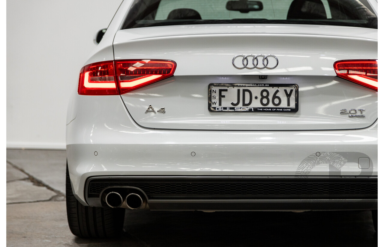 6/2014 Audi A4 2.0 TFSI S-Line Quattro (AWD) B8 (8K) MY14 4d Sedan Glacier White Turbo 2.0L