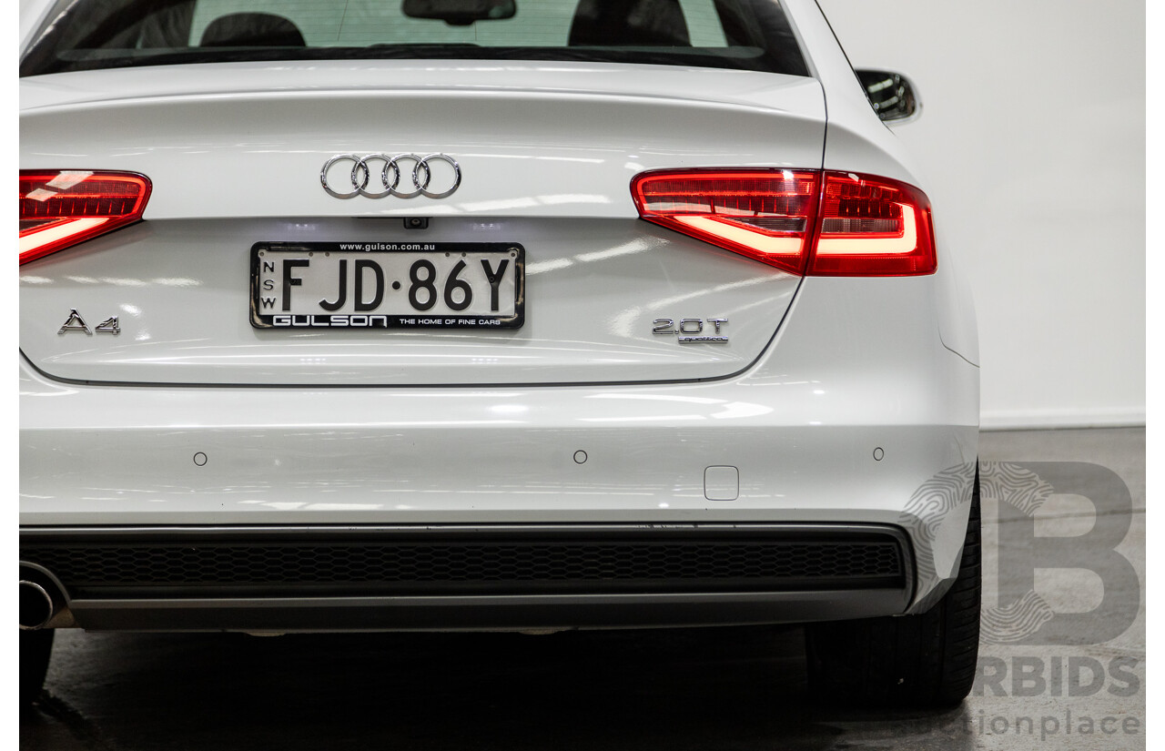 6/2014 Audi A4 2.0 TFSI S-Line Quattro (AWD) B8 (8K) MY14 4d Sedan Glacier White Turbo 2.0L