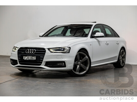 6/2014 Audi A4 2.0 TFSI S-Line Quattro (AWD) B8 (8K) MY14 4d Sedan Glacier White Turbo 2.0L