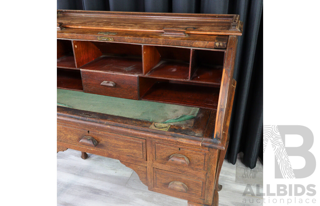 Edwardian Oak Cylinder Desk