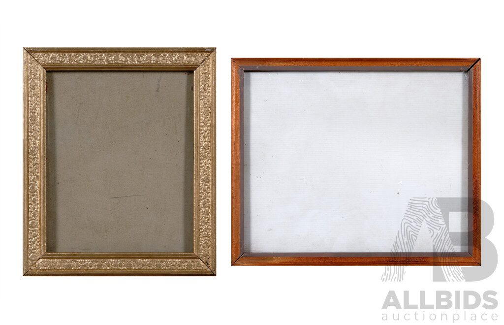 Pair of Empty Wooden Frames Including Vintage Gold Ornate Example, 37 x 32 cm (2)