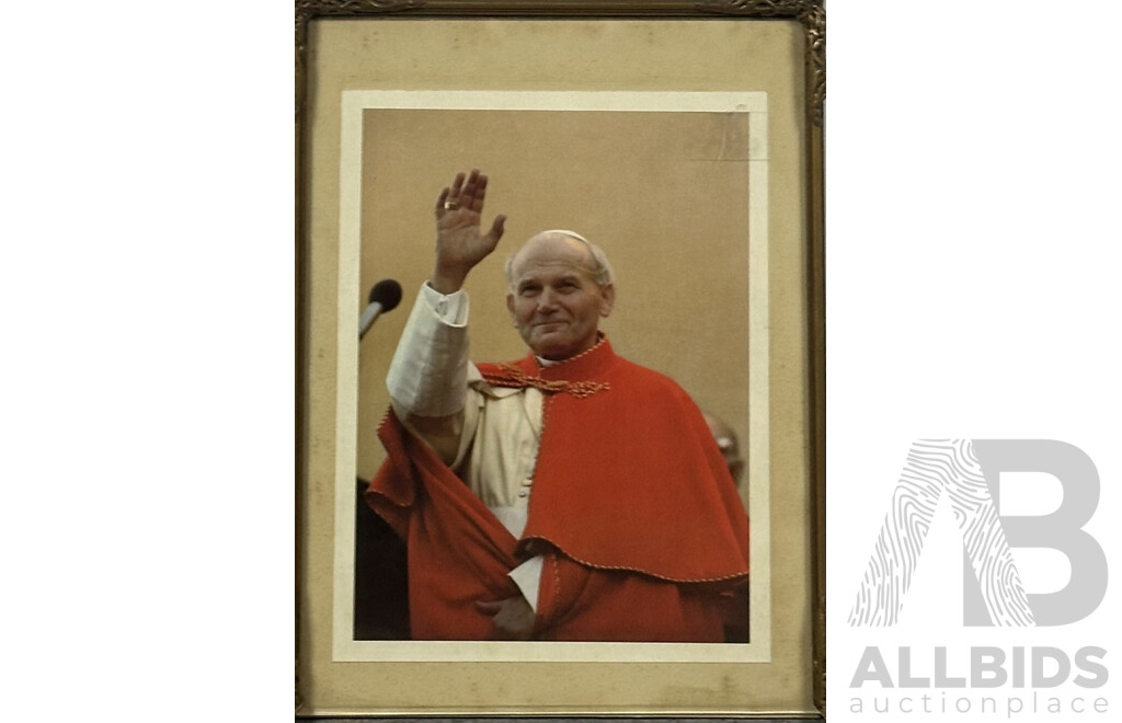 Collection of Six Varied Works of Art Framed, Mainly Vintage Copies of Originals, and Including an Image of Pope John Paul II, Photograph of a Motorbike and More, 46 x 55 cm (largest frame) (6)