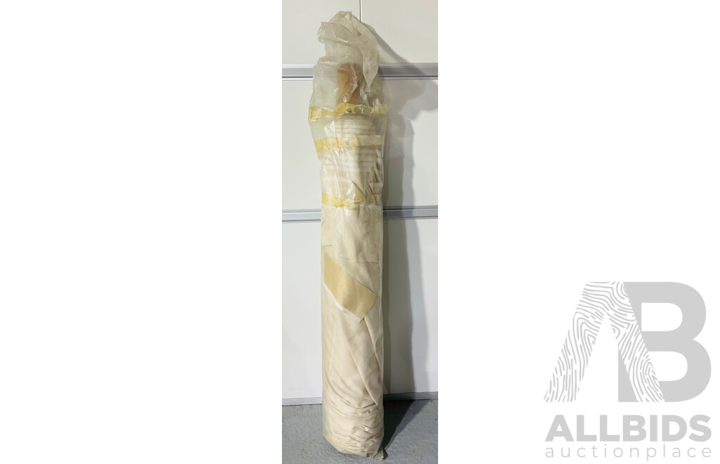 Large Roll of Upholstery Fabric with Interesting Pattern on Bolt in Plastic Cover