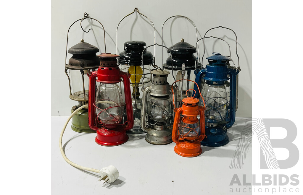 Large Collection of Outdoor Oil Lanterns and Electrical Lights