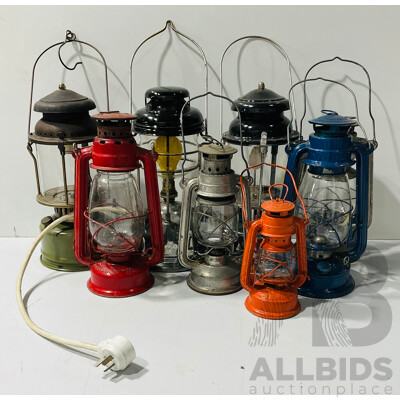 Large Collection of Outdoor Oil Lanterns and Electrical Lights