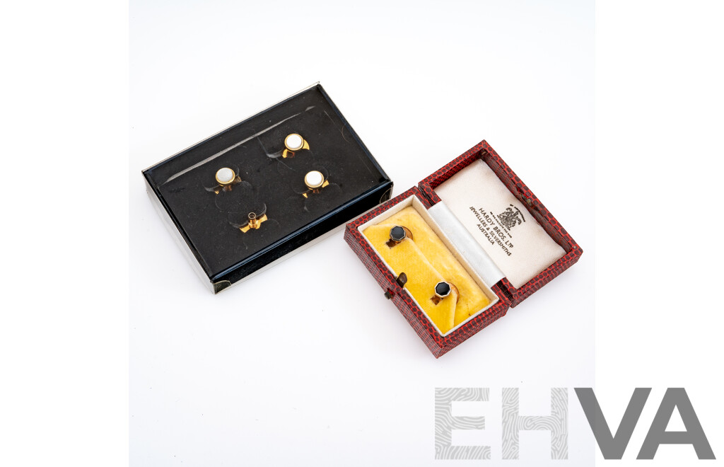 Vintage Hardy Bros Ltd 9ct Vintage Onyx Rose Gold Buttons in Original Presentation Case, 1.84 Grams