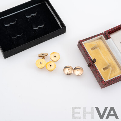 Vintage Hardy Bros Ltd 9ct Vintage Onyx Rose Gold Buttons in Original Presentation Case, 1.84 Grams
