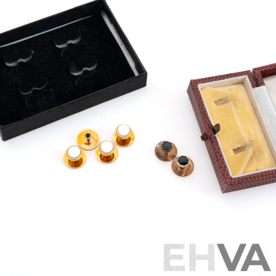 Vintage Hardy Bros Ltd 9ct Vintage Onyx Rose Gold Buttons in Original Presentation Case, 1.84 Grams