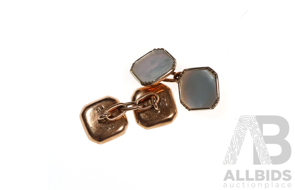 Vintage 9ct Gold Cuff Links with Mother of Pearl, 11.4mm, 4.90 Grams