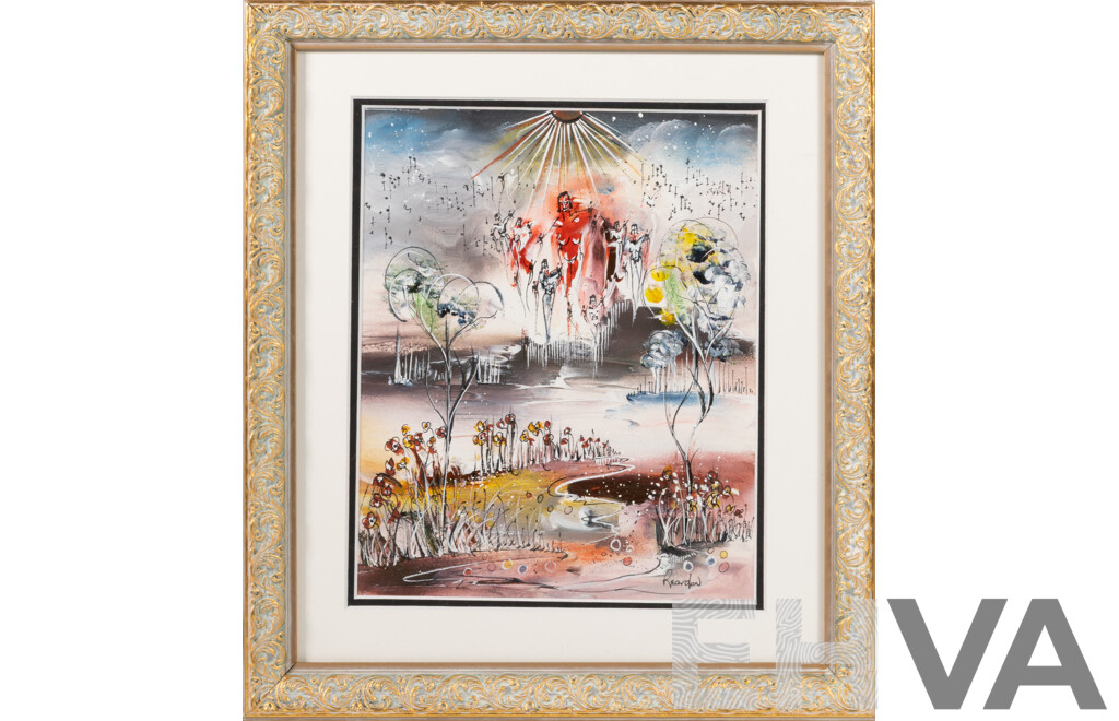 Raymond Edward Reardon, (20th Century, Australian, 1939-), Dancing in the Moonlight, Oil on Card,37 x 33 cm (frame)