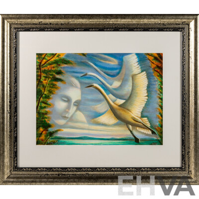 Rina Sutzkever, (20th Century, Russian-Born Israeli, 1945-), Fly Away, Limited Edition Serigraph, 63.5 x 74 cm (frame)
