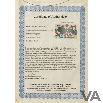 Joan Miro (20th Century, Spanish, 1893-1983), Joan Miro Lithographe I (1972), Lithograph, 64 x 82 cm (frame)