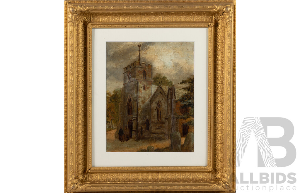 Artist Unknown, (c Late 19th C./Early 20th C.), in the Church Yard, Antique Oil on Board, 42 x 38 cm (frame)