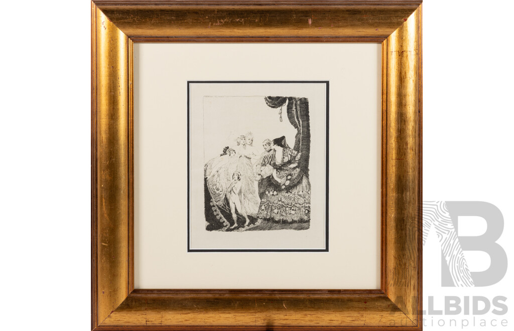 Norman Lindsay (20th Century, Australian, 1879-1969), Love's Prisoner, Hand Photogravure From Original Pen Drawing on Barcham's Green Handmade Paper W/ Original Scalloped Right Hand Edge, Limited Ed., 47.5 x 47.5 cm (frame)