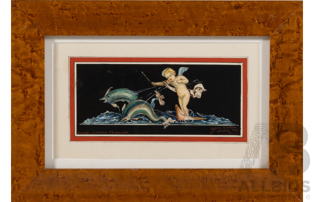 Giovanni Gallo (20th Century, Italian, 1915 - Post 1972), Pompeii Amorino Trionfante, (1953), Watercolour, 22 X 31 Cm (frame)