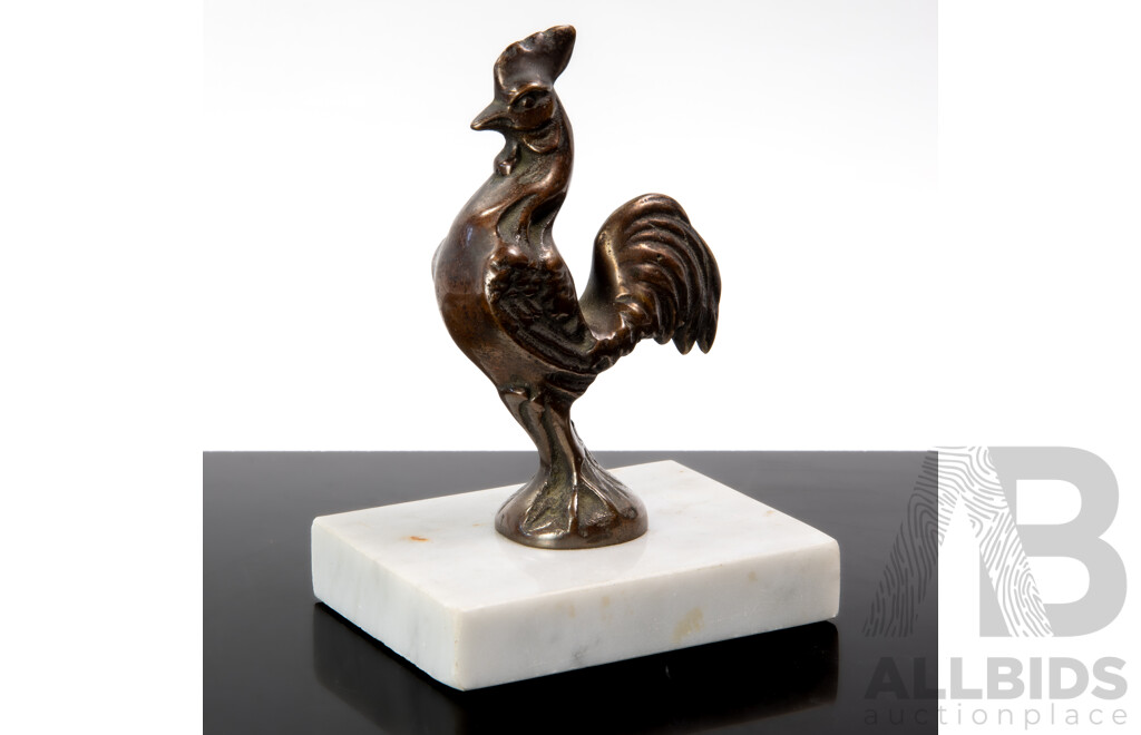Antique Bronze Rooster Figure on Marble BAse, Sydney Foundry, Circa Early 1900s