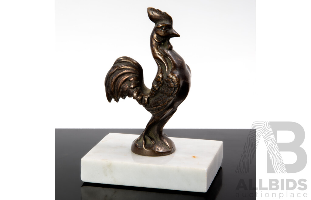 Antique Bronze Rooster Figure on Marble BAse, Sydney Foundry, Circa Early 1900s