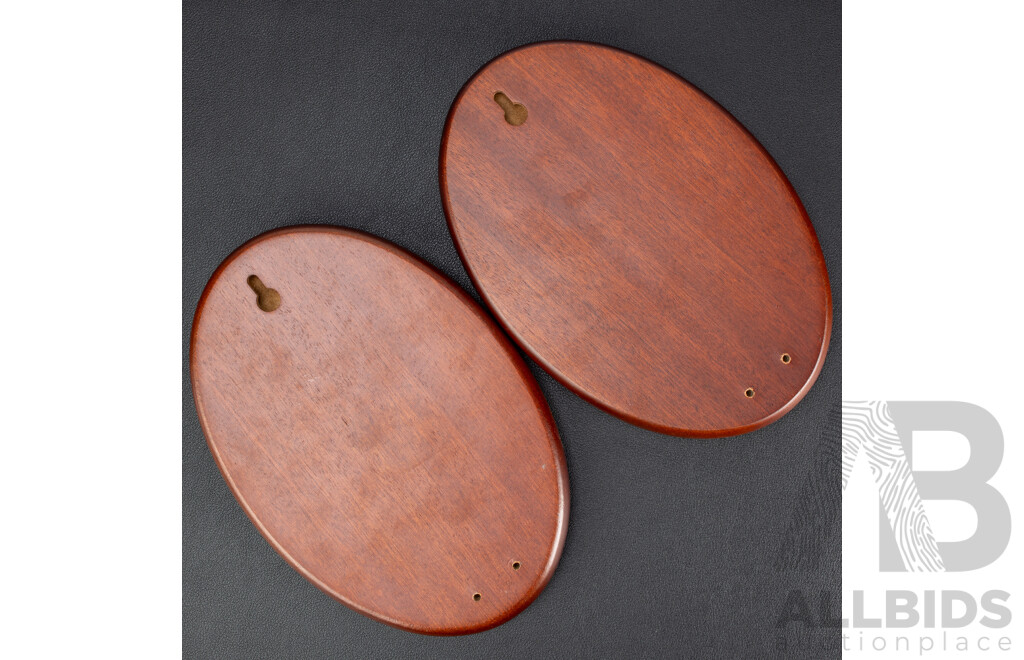Pair Sterling Silver Plaques on Wooden Backing, Tested .950 Silver