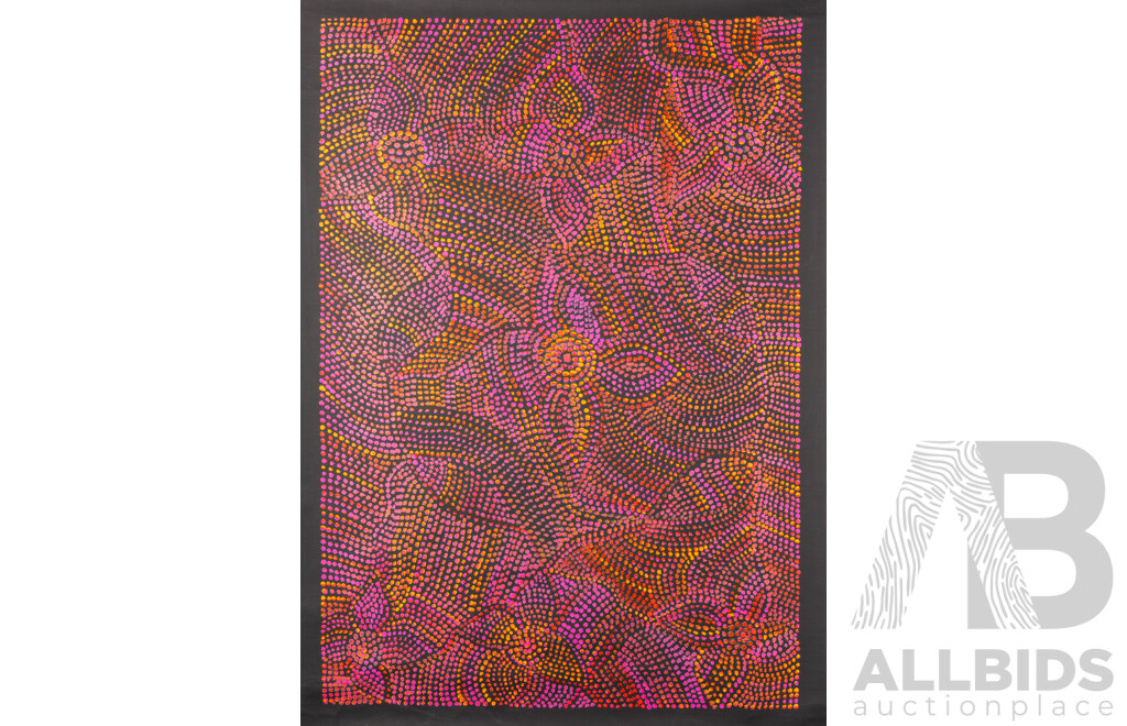 Joy Purvis Petyarre, (20th Century, Indigenous-Australian, 1962-), Bush Yam Seeds, (2023), Acrylic on Canvas, 96 x 69 cm (edge to edge)