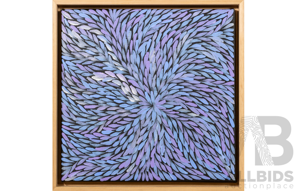 Delvine Petyarre, (20th Century, Indigenous-Australian, 1982-) My Country, Atnwelarre (Pencil Yam), Acrylic on Canvas, 33.5 x 33.5 cm (frame)