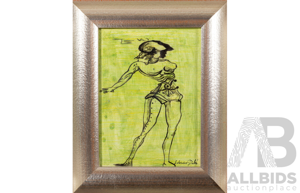 After Salvador Dali, (20th Century, Spanish,1904-1989), Surrealist Knight for a Four (c1934), Ink on Paper, 40 x 32 cm (frame)