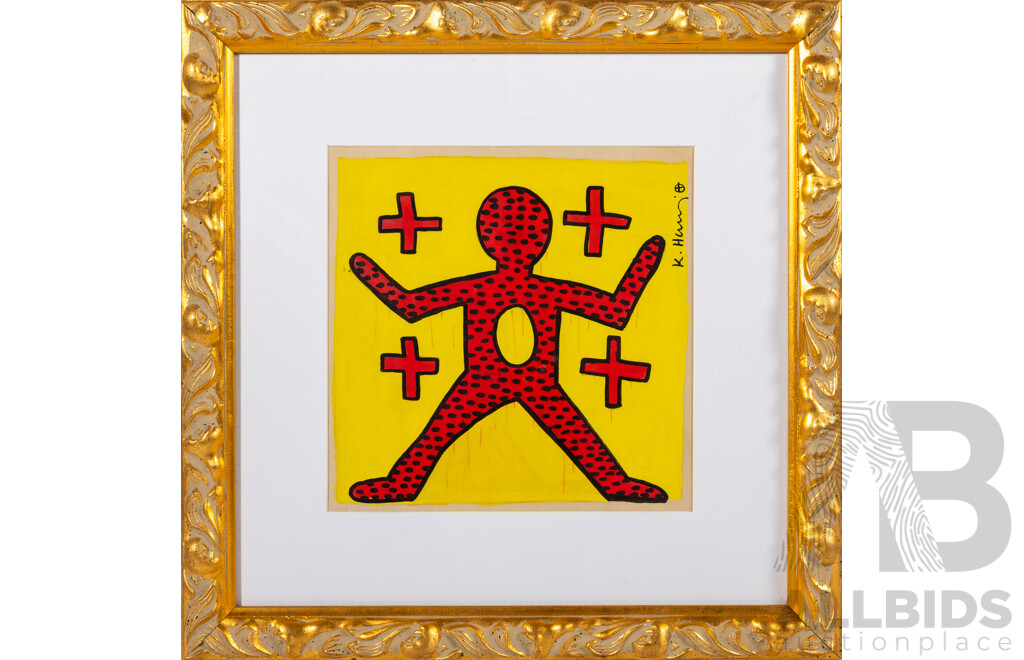 After Keith Haring, (20th Century, American, 1958-1990), Untitled (1982), Coloured Pigment on Paper, 35.5 x 35.5 cm (frame)