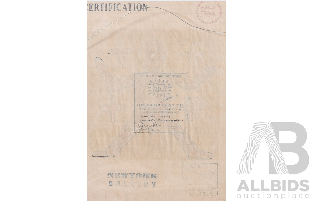 After Keith Haring, (20th Century, American, 1958-1990), Untitled (1982), Coloured Pigment on Paper, 35.5 x 35.5 cm (frame)