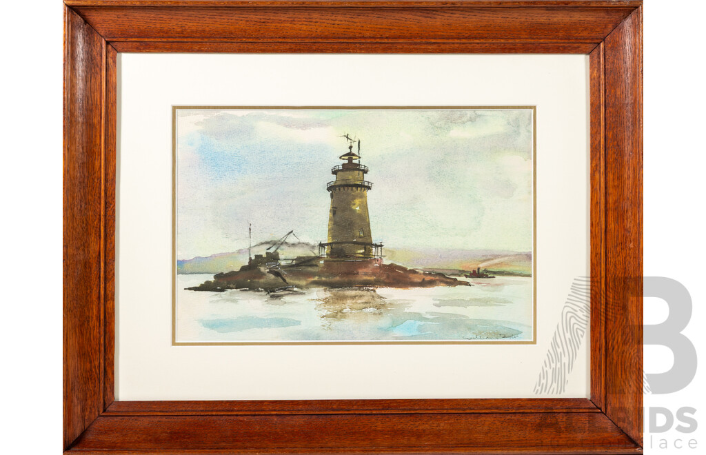 William Taylor, (20th Century, British-Born Australian, Active 1960s/1970s), Lighthouse, Original Vintage Watercolour, 47 x 60 cm (frame)